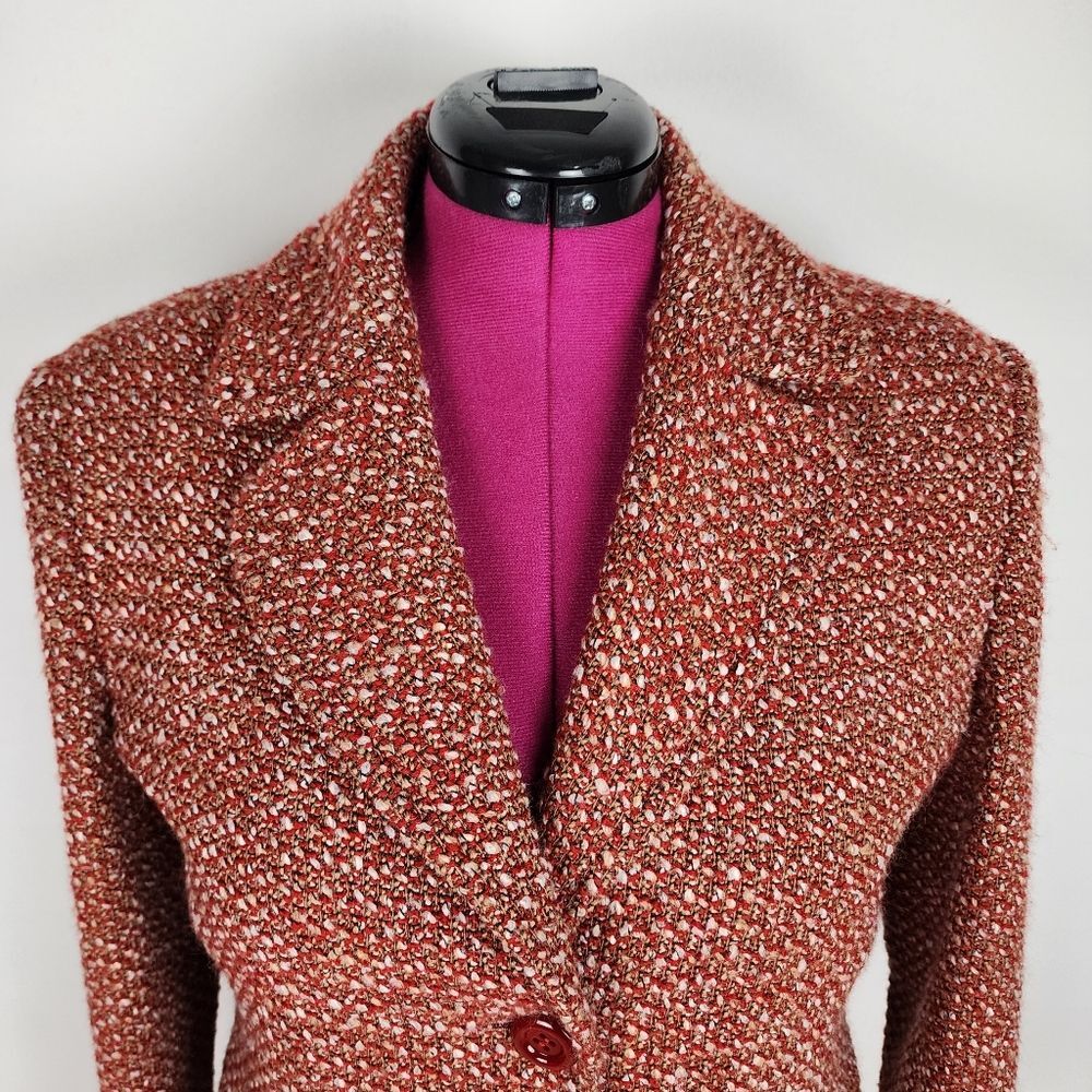 Rodel Spa Italy Wool Blend Coat Red White Cream Fall Winter Size 10 - Picture 13 of 16